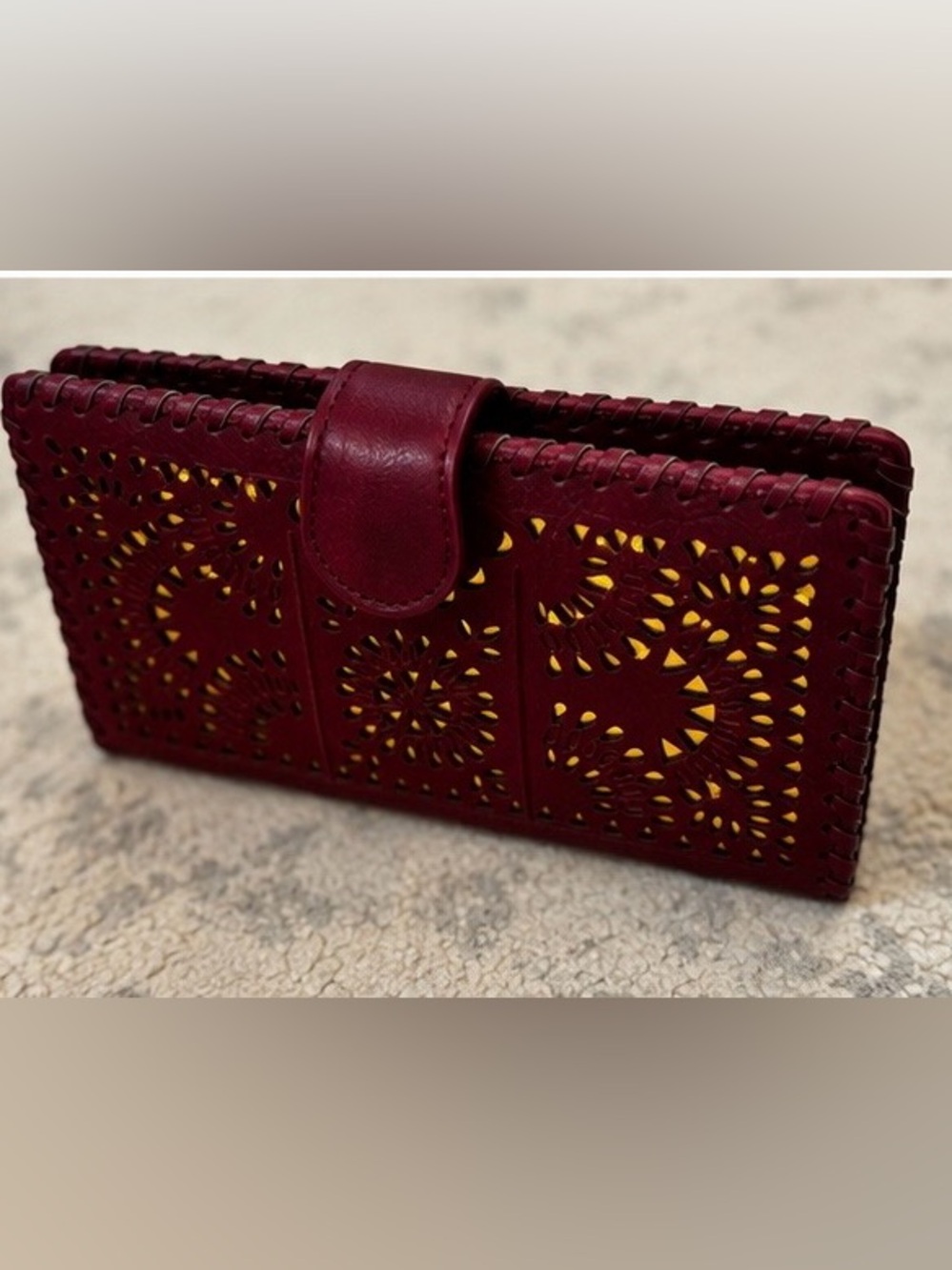 Women's Burgundy Laser-Cut Clutch Wallet